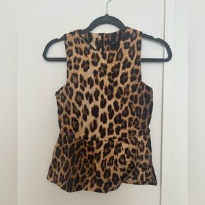 Zara Leopard Print Sleeveless Peplum Top - Brown & Black